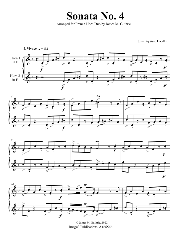 Loeillet: Sonata No. 4 for French Horn Duo (arr. James M. Guthrie)