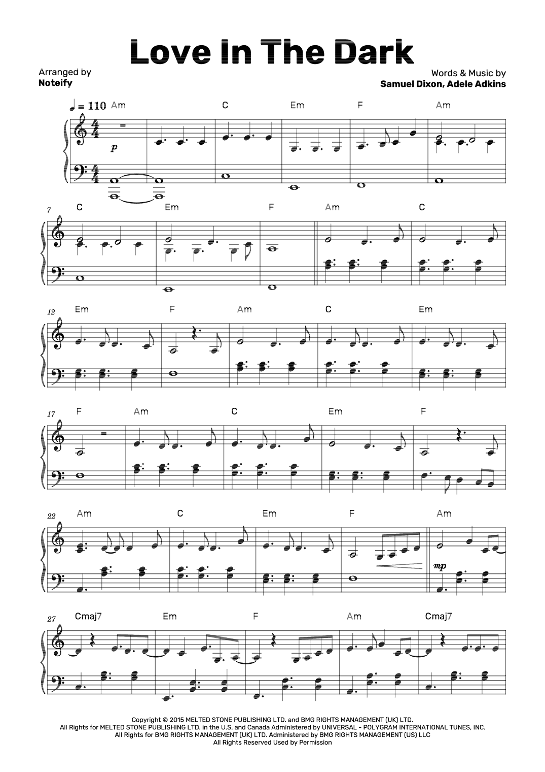 Love In The Dark (arr. Noteify)
