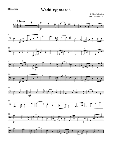 Wedding March by Mendelssohn for bassoon (easy) (arr. Daniel C. M.)