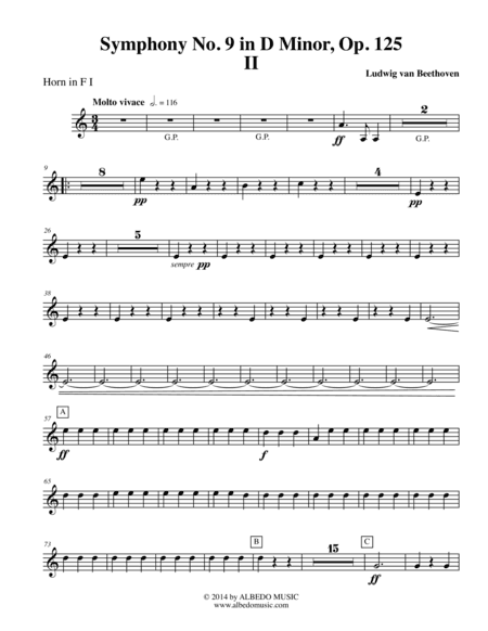 Beethoven Symphony No. 9, Movement II - Horn in F 1 (Transposed Part), Op. 125 (arr. Doug Clyde)