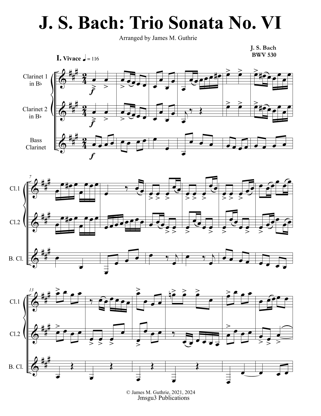 BACH: Trio Sonata No. 6 BWV 530 for Clarinet Trio (arr. James M. Guthrie)