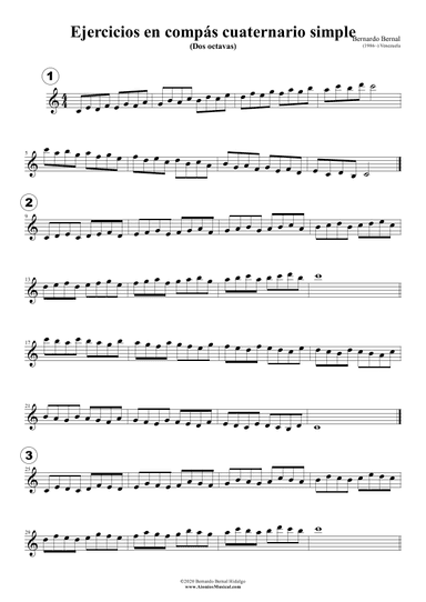 Ejercicios en compás cuaternario simple - dos octavas