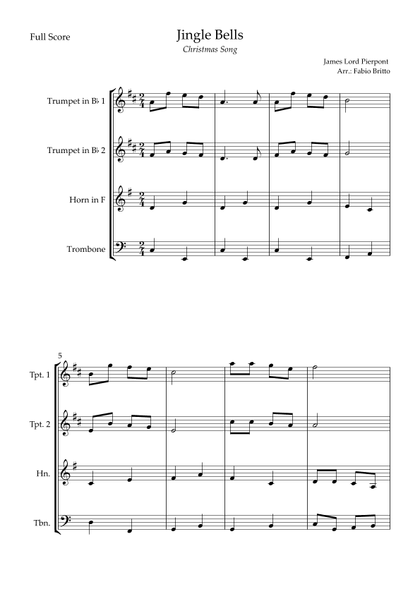 Jingle Bells (Christmas Song) for Brass Quartet (arr. Fabio Britto)