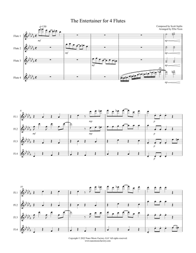 The Entertainer for 4 Flutes (arr. Ellie J Yoon)