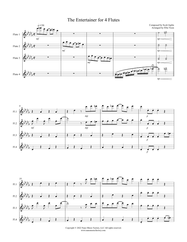 The Entertainer for 4 Flutes (arr. Ellie J Yoon)