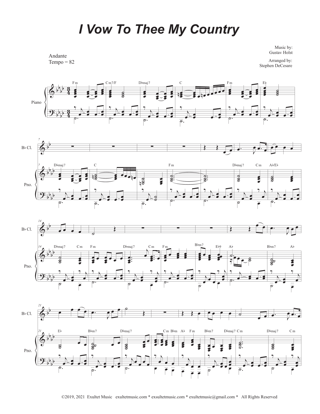 I Vow To Thee My Country (Bb-Clarinet solo and Piano) (arr. Stephen DeCesare)