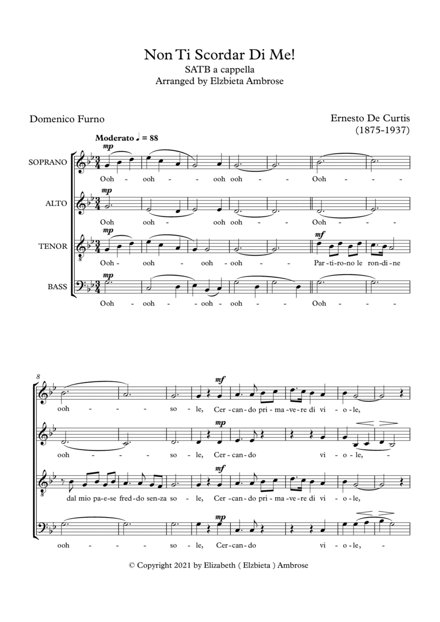 Non Ti Scordar Di Me! SATB a cappella (arr. Elzbieta Ambrose)
