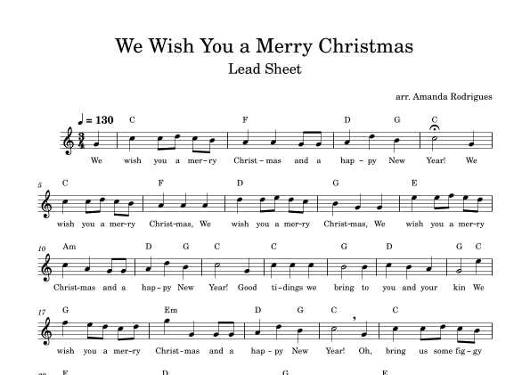 We Wish You a Merry Christimas - Easy Lead Sheet in C Major (arr. Amanda Rodrigues)
