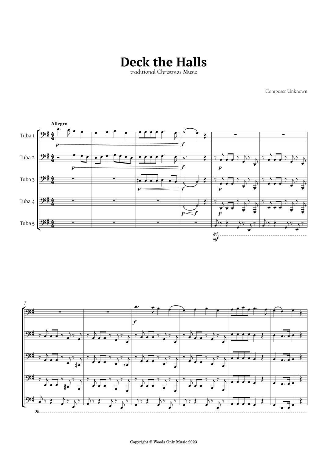Deck the Halls by Oliphant for Tuba Quintet (arr. Ander)