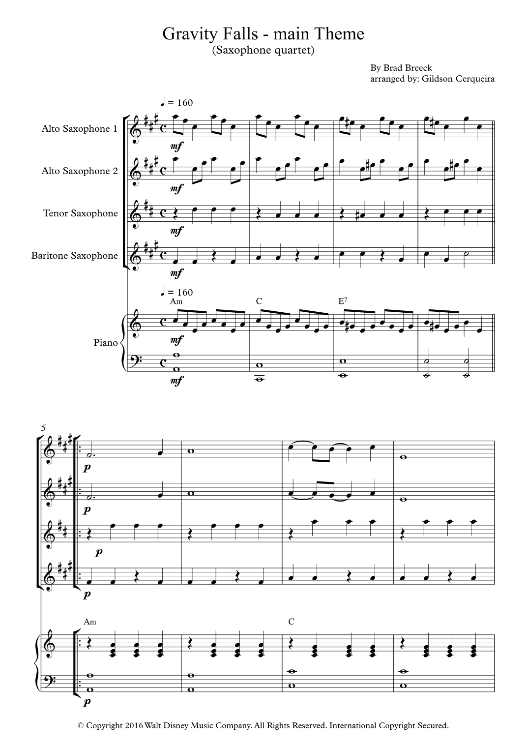 Gravity Falls (main Theme) (arr. Gildson Cerqueira)
