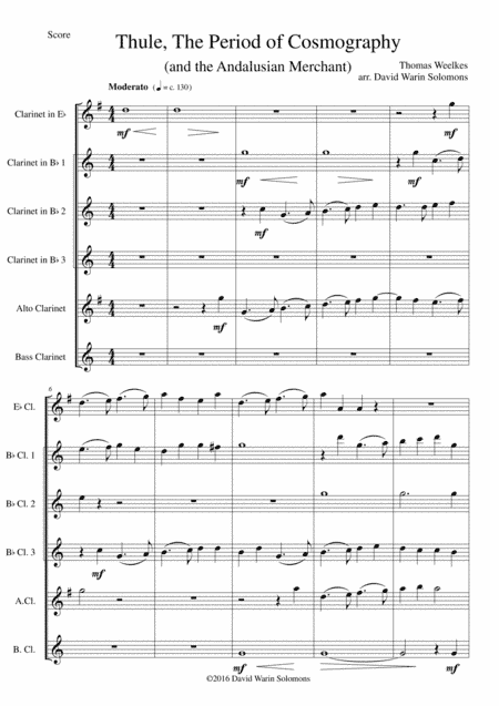 Thule, The period of Cosmography and The Andalusian Merchant clarinet sextet (with E flats) (arr. David Warin Solomons)