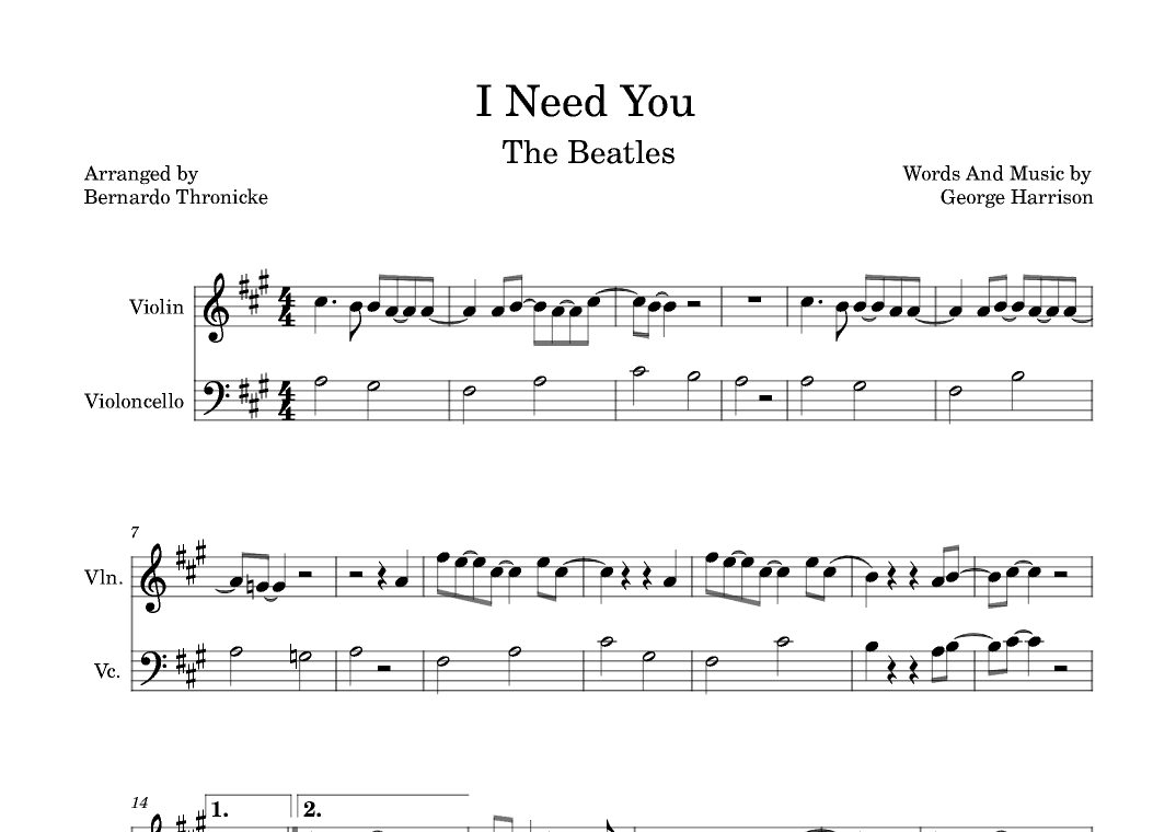 I Need You (arr. Bernardo Thronicke)