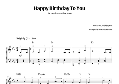 Happy Birthday To You (easy-intermediate piano – Eb major) (arr. Bernardo Pereira)