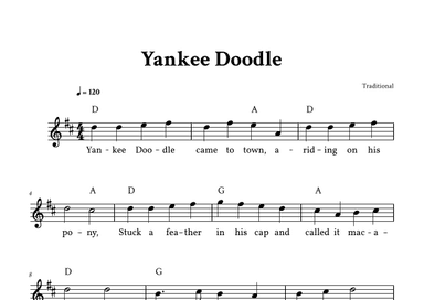 Yankee Doodle - Lead Sheet (D Major - Traditional) (arr. Yuri Noronha)