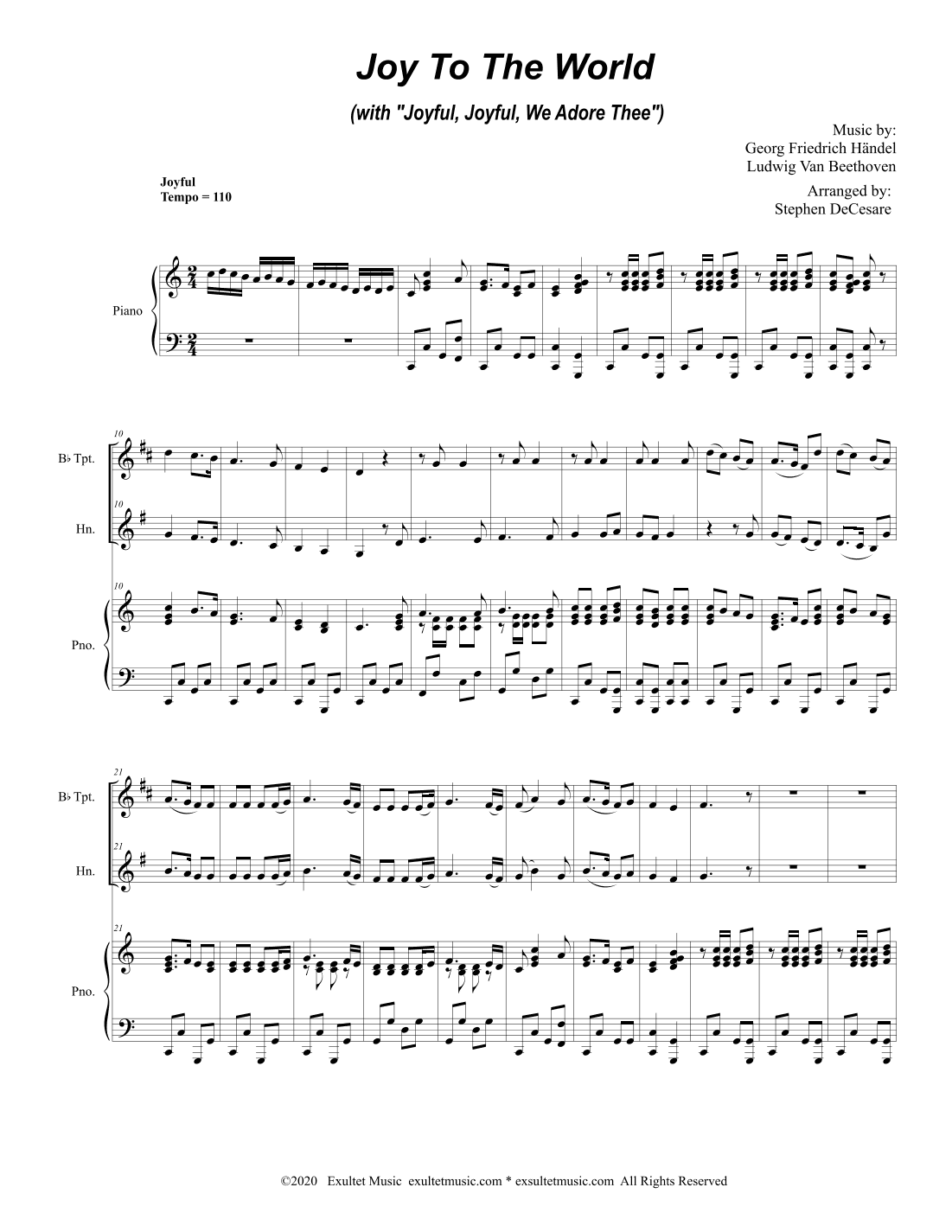 Joy To The World (with "Joyful, Joyful, We Adore Thee") (Duet for Bb-Trumpet and French Horn) (arr. Stephen DeCesare)