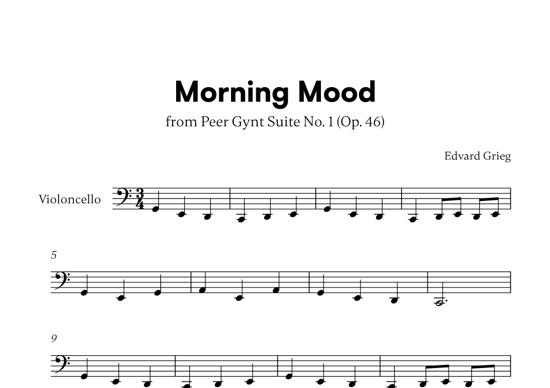 Edvard Grieg - Peer Gynt Suite Morning Mood (for Cello Solo) (arr. Cadenza Editions)