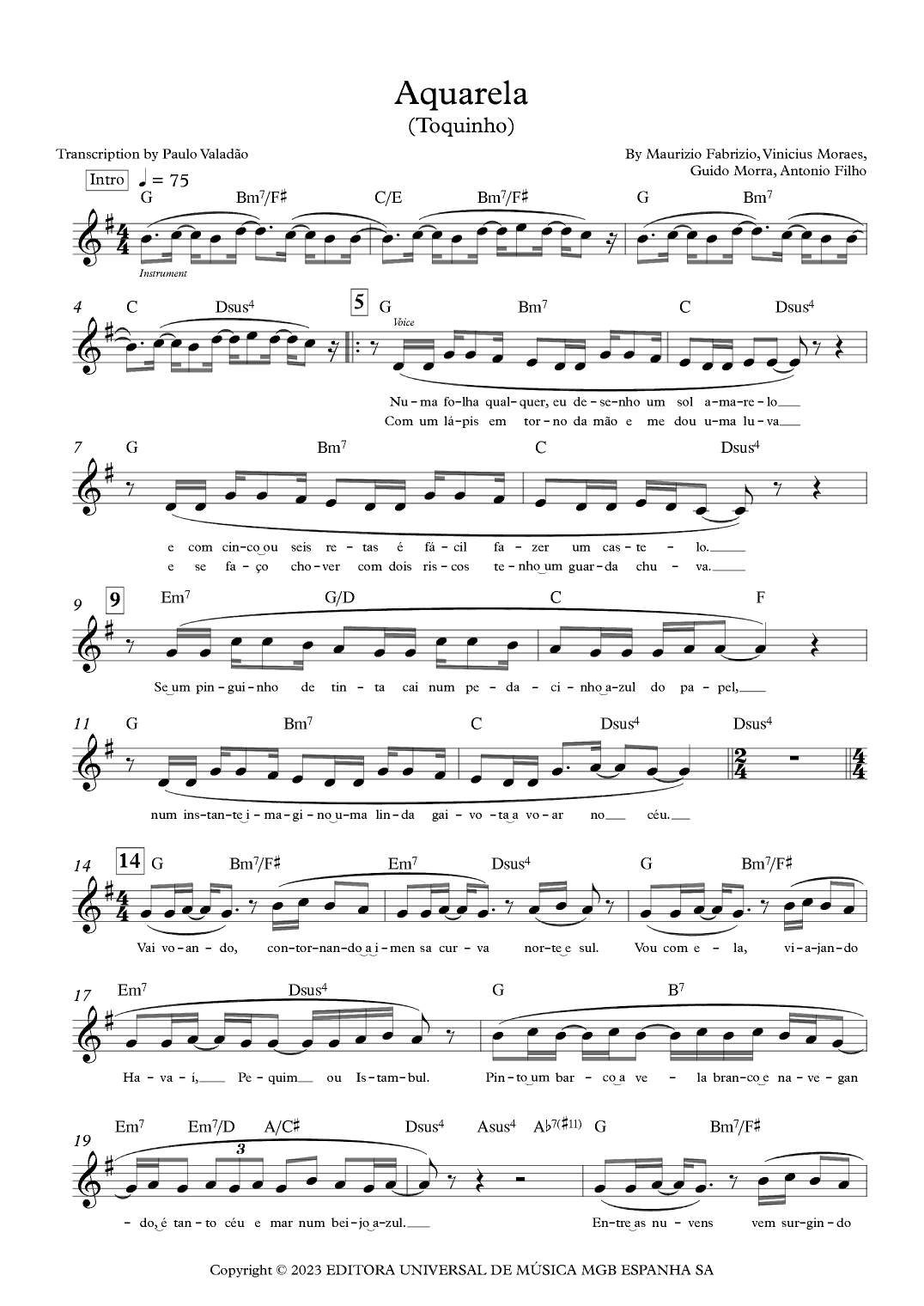 Aquarela-toquinho (arr. Paulo Valadão)