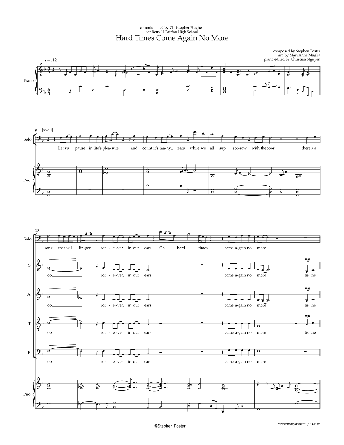 Hard Times Come Again No More (arr. MaryAnne Muglia Smith)