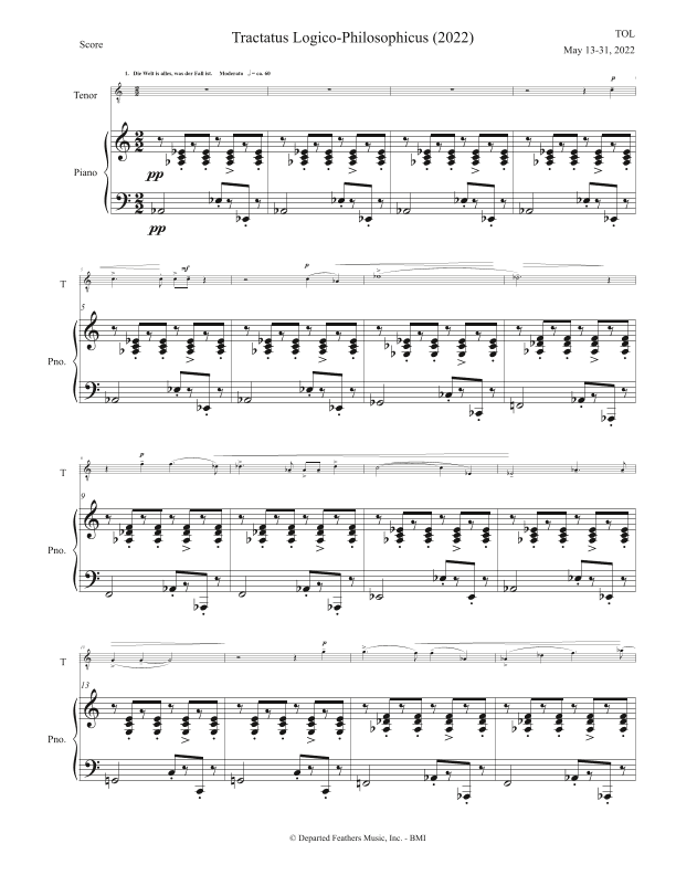Tractatus Logico-Philosophicus (2022) piano vocal score