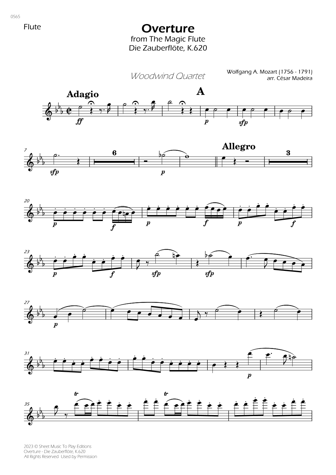 Overture from The Magic Flute - Woodwind Quartet (Individual Parts) (arr. César Madeira)
