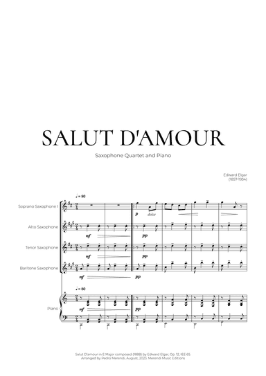 Salut D’amour (Saxophone Quartet and Piano) - Edward Elgar (arr. Pedro Merendi)