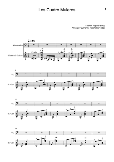Spanish Popular Song - Los Cuatro Muleros. Arrangement for Violoncello and Classical Guitar. (arr. Guilherme Facchetti)