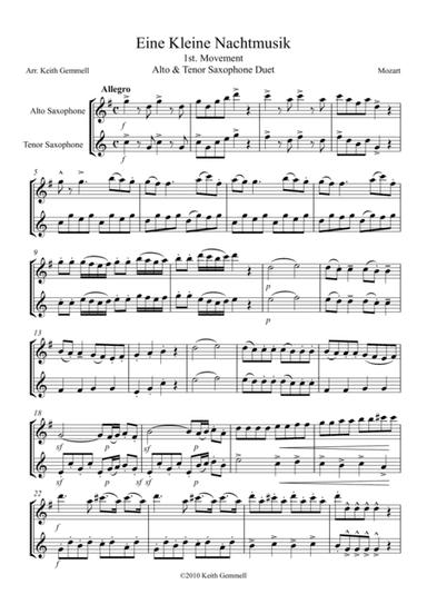 Eine Kleine Nachtmusik: Alto & Tenor Saxophone Duet (arr. Keith Gemmell)