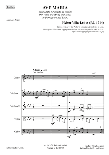 Heitor Villa-Lobos: Ave Maria (1914) for voice and string quartet (arr. Zoltan Paulinyi)