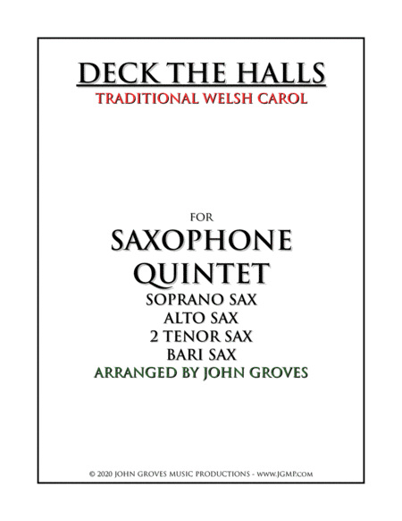 Deck The Halls - Saxophone Quintet (arr. John Groves)