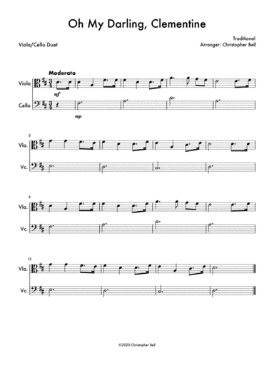 Oh My Darling, Clementine (Easy Viola/Cello Duet) (arr. Christopher Bell)