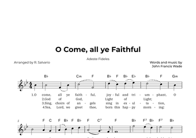 O Come, all ye Faithful - Adeste Fideles (Key of B-Flat Major) (arr. R. Salvario)