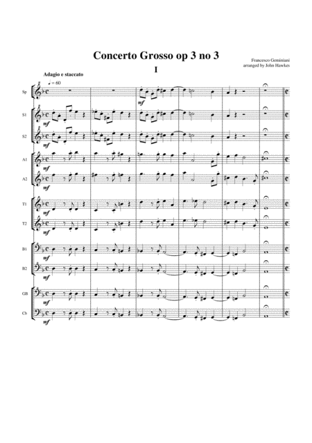 Geminiani: Concerto Grosso op3 no 3 (arr. John Hawkes)