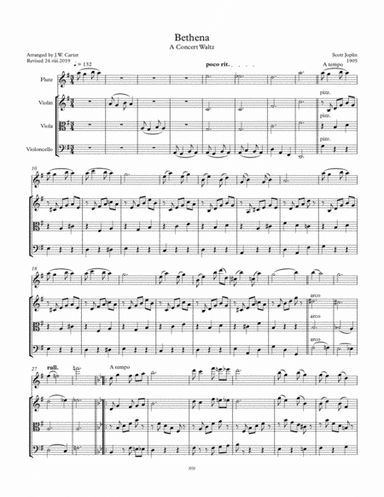 Bethena, A Concert Waltz Waltz (1905), by Scott Joplin, arranged for Flute & String Trio. (arr. J.W. Carter)