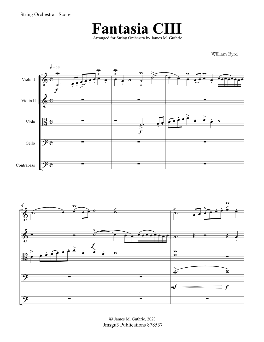 Byrd: Fantasia CIII for String Orchestra (arr. James M. Guthrie)