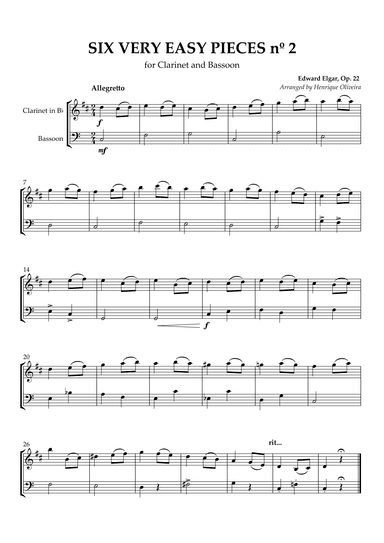 Six Very Easy Pieces nº 2 (Allegretto) - Clarinet and Bassoon (arr. Henrique Oliveira)