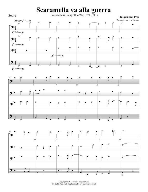 Scaramella va alla guerra for Trombone or Low Brass Quartet (arr. Eric Burger Music)