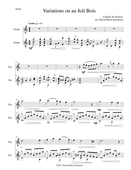 Variations on au Joli Bois for violin and guitar (arr. David Warin Solomons)