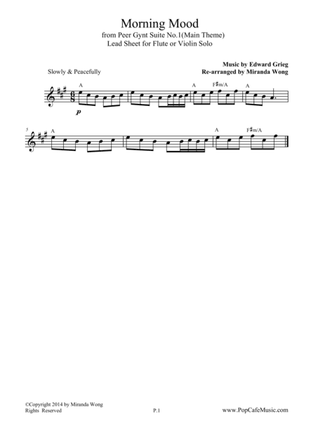 Morning Mood (Peer Gynt Suite) - Easy Violin Solo in A Key (arr. Miranda Wong)