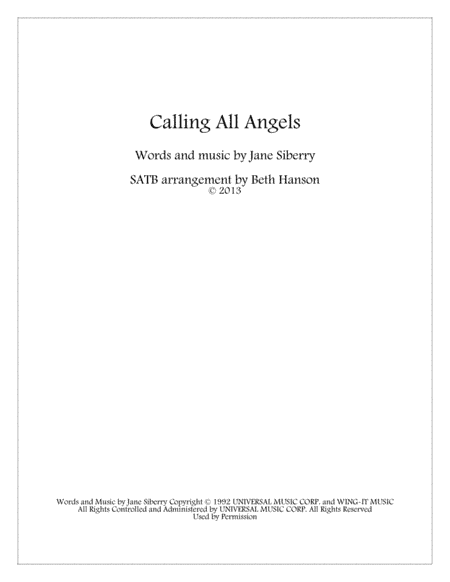 Calling All Angels (arr. Beth Hanson)
