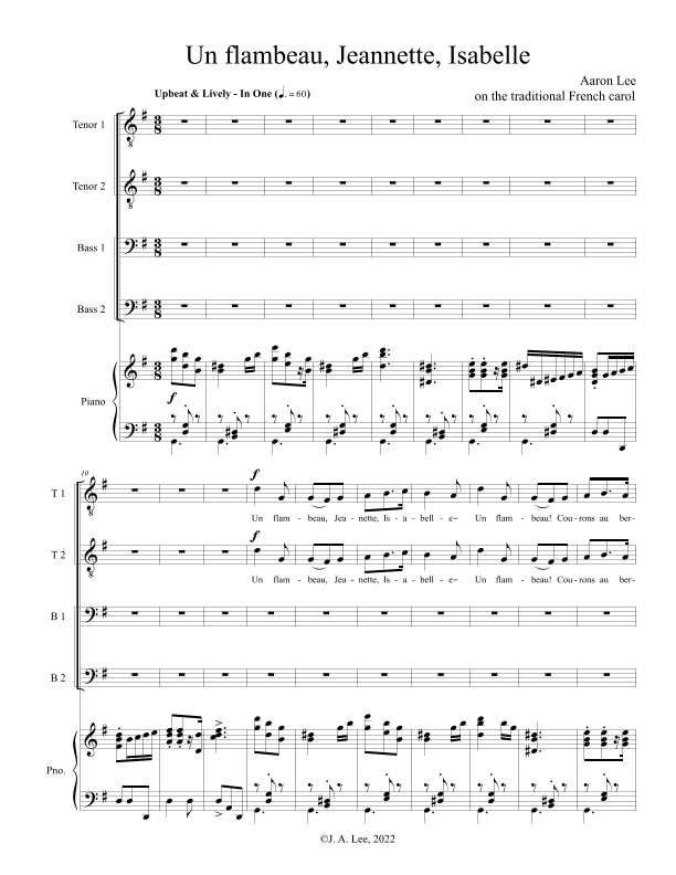 Un Flambeau, Jeanette, Isabelle (for TTBB choir and piano) (arr. Aaron Lee)