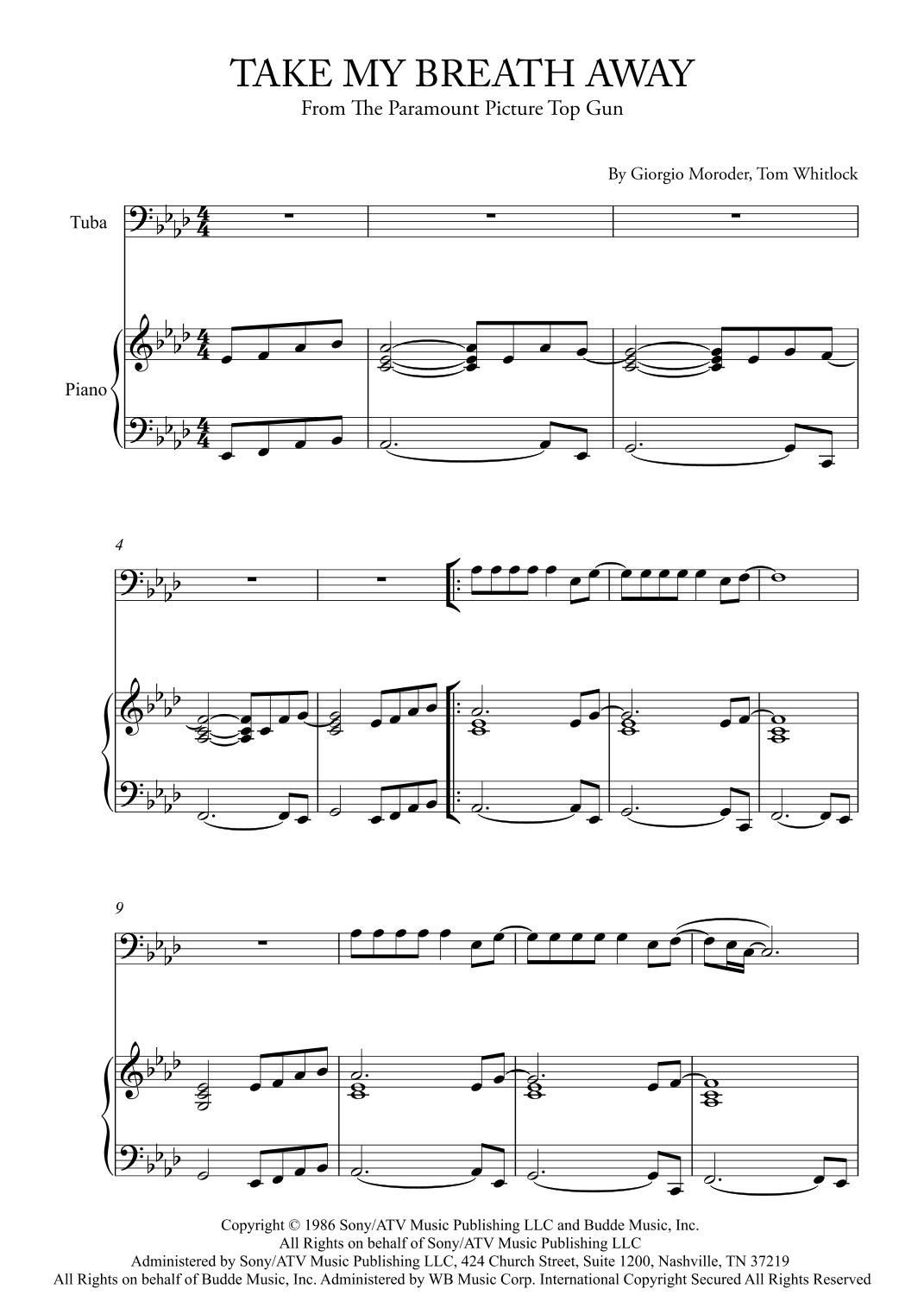 Take My Breath Away (love Theme) (arr. Karen Gueiros)