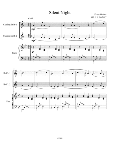 Silent Night (clarinet duet) with optional piano accompaniment (arr. B C Dockery)
