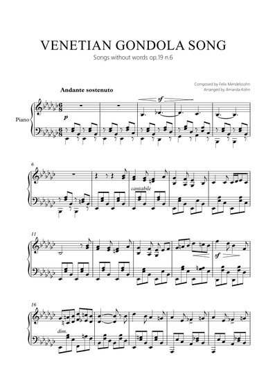 Venetian Gondola song op.19 n.6 - Ebm (arr. Amanda Kohn)