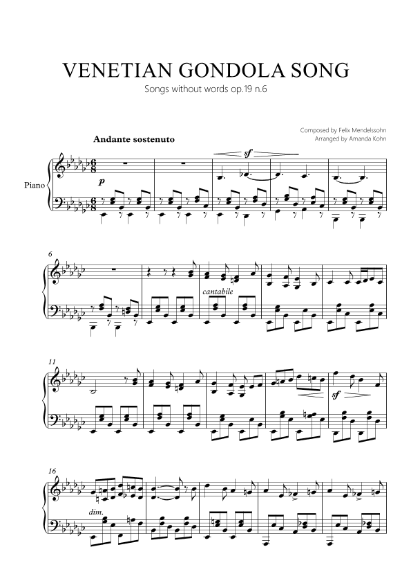 Venetian Gondola song op.19 n.6 - Ebm (arr. Amanda Kohn)