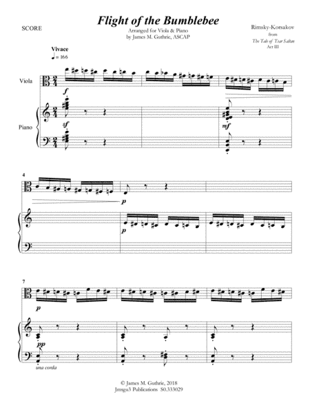 Korsakov: Flight of the Bumblebee for Viola & Piano (arr. James M. Guthrie, ASCAP)
