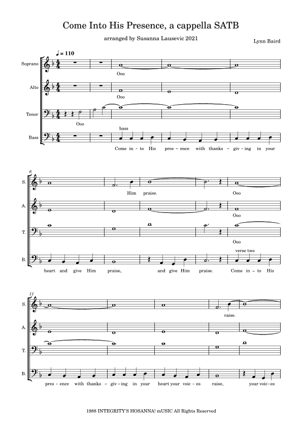Come Into His Presence (arr. Susanna Lausevic)