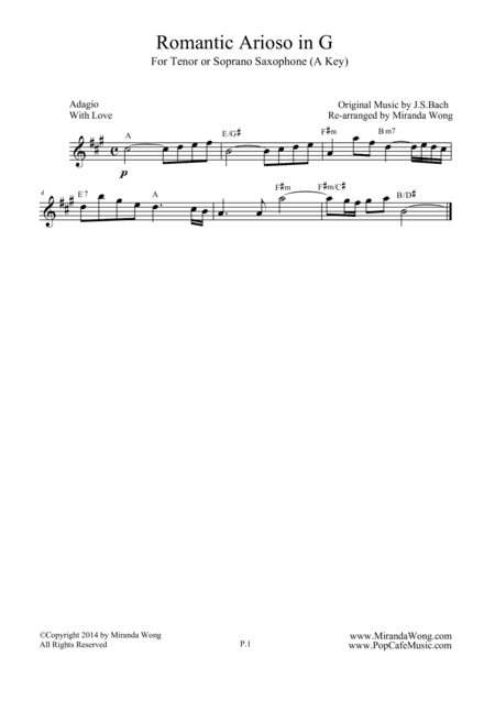 Romantic Arioso in G - Tenor or Soprano Saxophone Solo (arr. Miranda Wong)