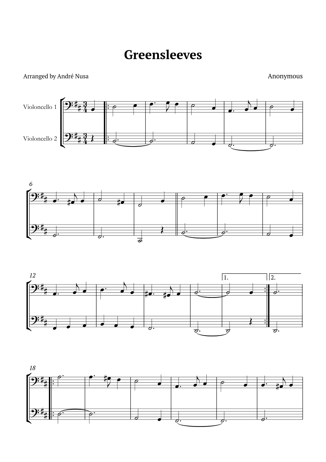 Greensleeves (arr. André Nusa)