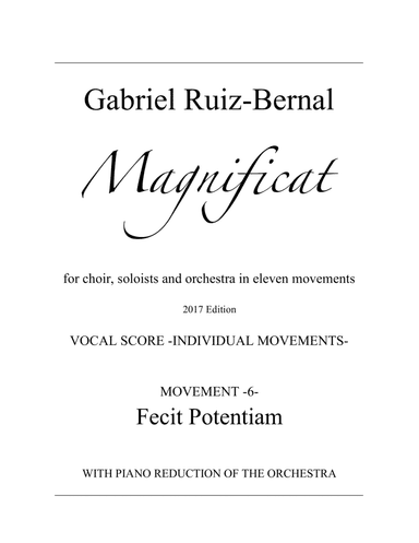 MAGNIFICAT. Mov. 6  "Fecit Potentiam".  Duet for Tenor and Baritone with piano (orchestra reduction)