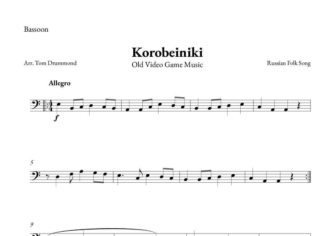 Korobeiniki (arr. Tom Drummond)